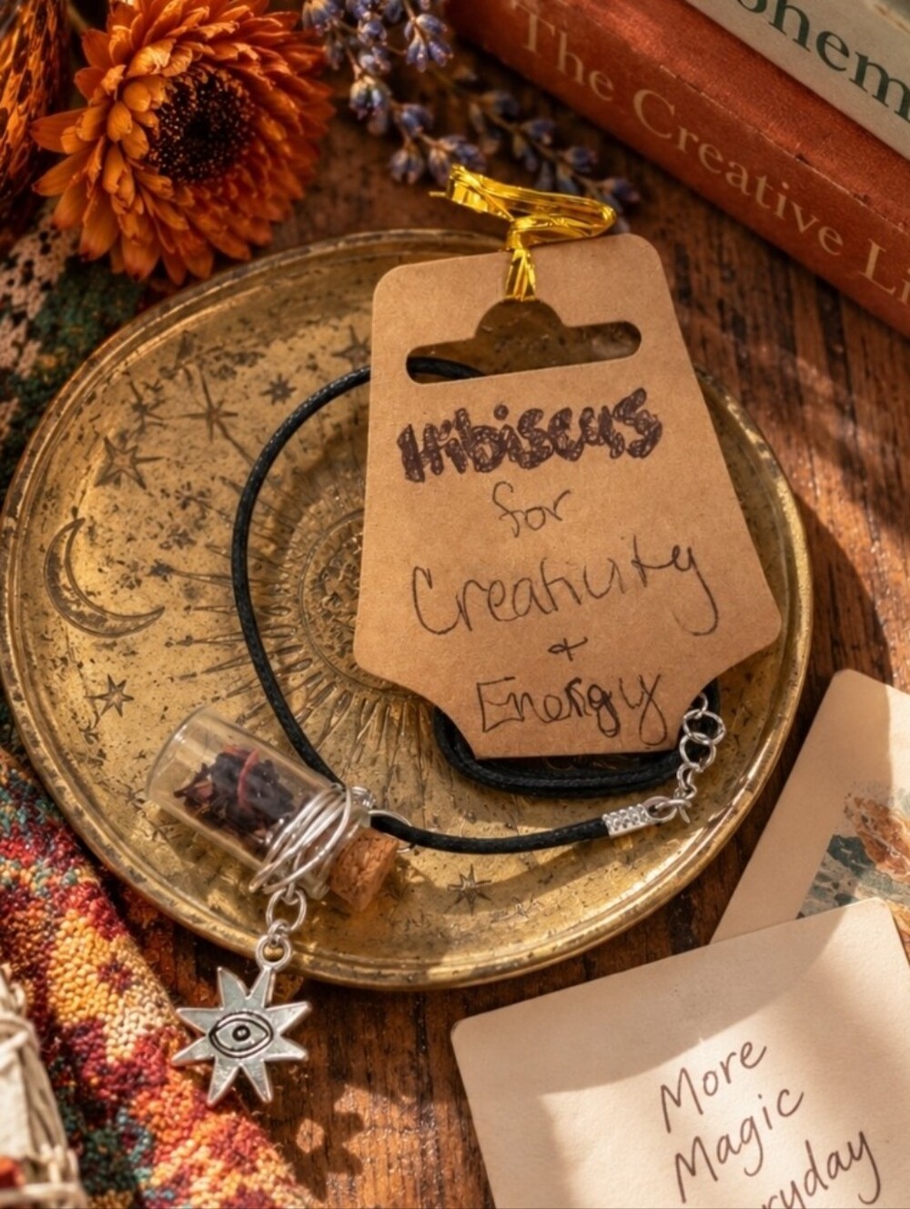 4/$15 Handmade Witchy Spell Jar Necklace | Boho Whimsigoth Sun Eye Charm | Fairy